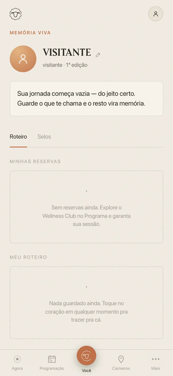 Pantalla Tu perfil de la app del Réveillon Carneiros